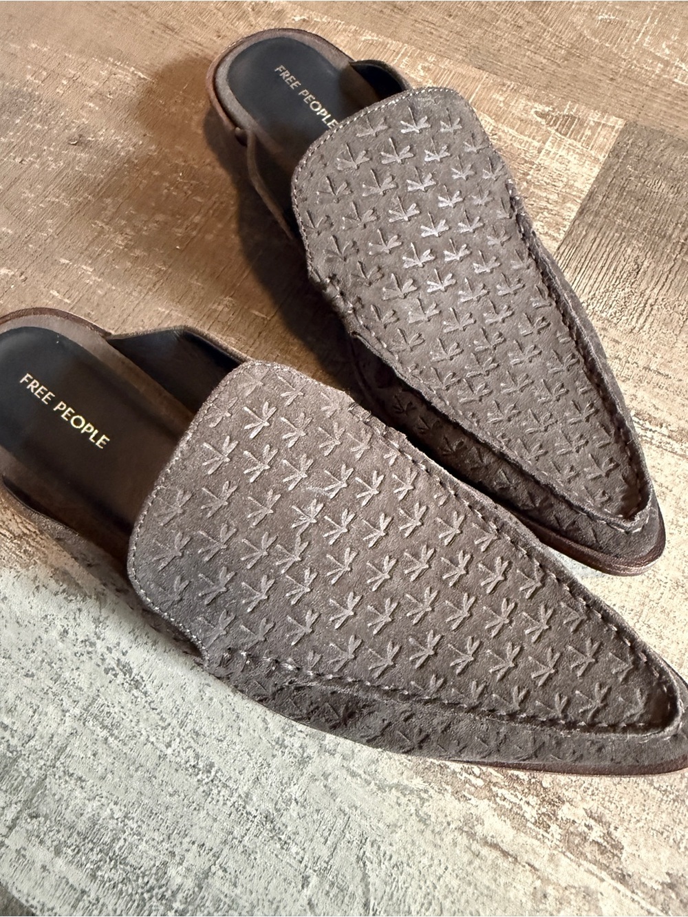 Free People Gray Dragonfly Mocc Toe Embossed Loafer